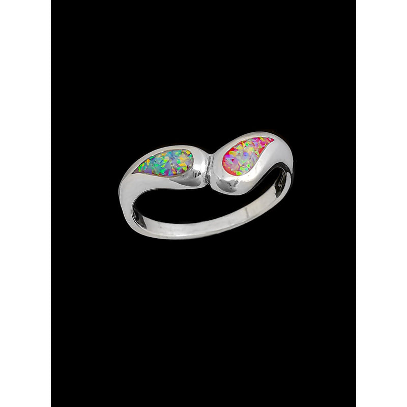 925 Sterling Silver Teardrop Ring with Pink and White Opal • Navajo Handmade • Raindrop Design