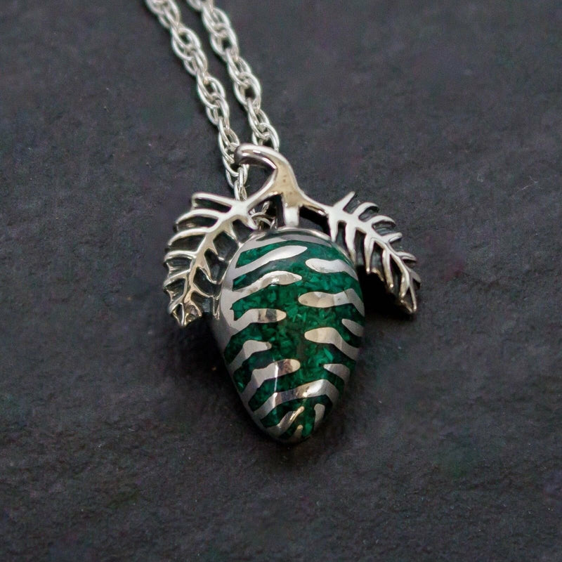 925 Sterling Silver & Green Malachite Pine Cone Pendant