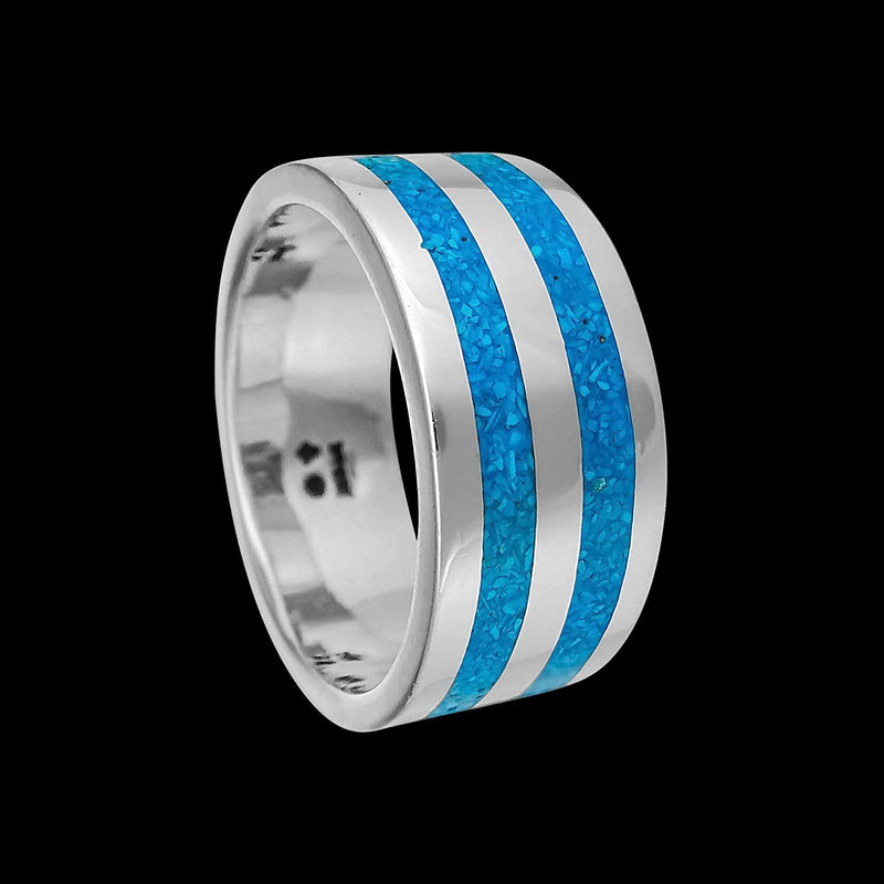 Size 9-925 Sterling Silver & Turquoise Two Loops Ring, Handmade Gemstone Jewelry, Statement Birthstone Band