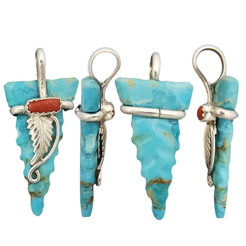 Native American Pendant, Hand Carved Turquoise Arrowhead, 925 Silver