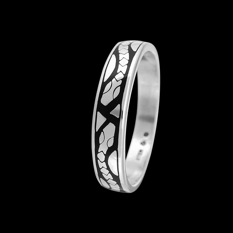 Size 12-925 Sterling Silver & Black Resin Face to Face Snake Ring, Southwestern Animal Design, Handmade Native Band, Handcrafted Gemstone Jewelry