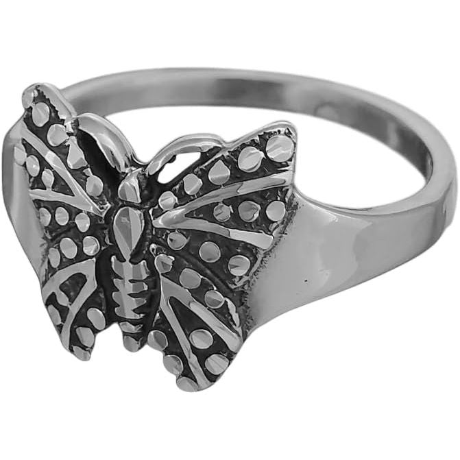 Diamond Cut Silver Butterfly Ring
