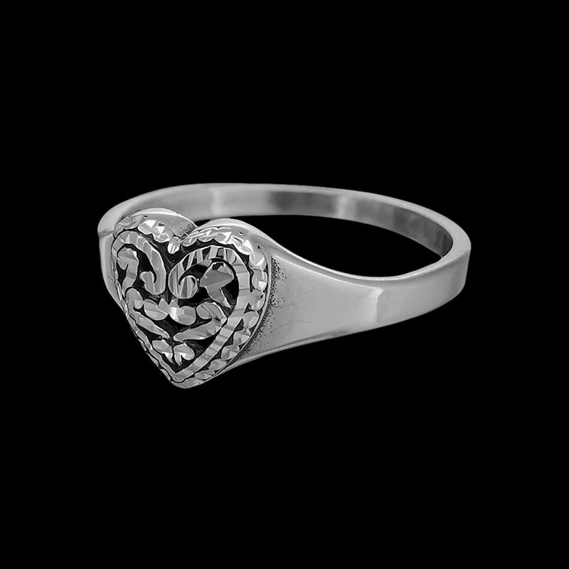 Sterling Silver Diamond Cut Gleaming Heart Ring
