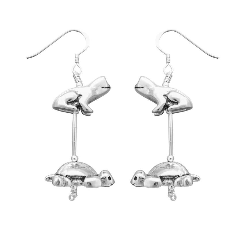Sterling Silver Native American Fetish Earrings with Turtle and Frog