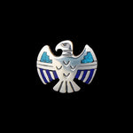 925 Sterling Silver Small Thunderbird Pendant with Kingman Turquoise and Lapis Lazuli - Last in Stock