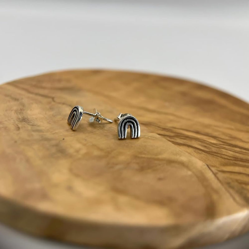 Sterling Silver Tiny Rainbow Stud Earrings
