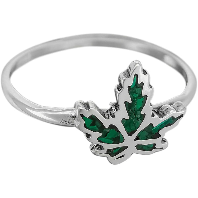 Sterling Silver Malachite Palmate Leaf Ring