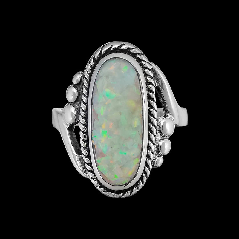 Size 7.5-925 Sterling Silver & White Opal Magnificent Oval Ring, Curved Braided Design, Handmade Opal Jewelry, Statement Birthstone Band