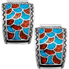 Sterling SIlver Turquoise and Coral Scalloped Mosaic Watch Tips