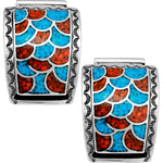 Sterling SIlver Turquoise and Coral Scalloped Mosaic Watch Tips