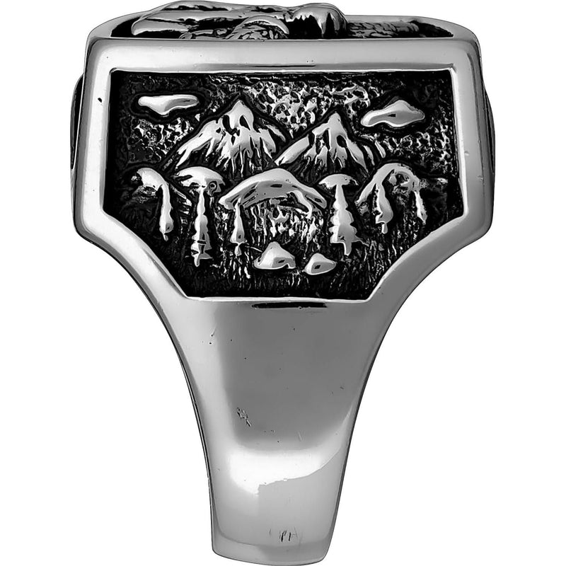 Size 12.5 - Red Opal Mountain Scene Square Ring
