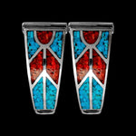 Sterling Silver Turquoise and Coral Woven Pattern Watch Tips