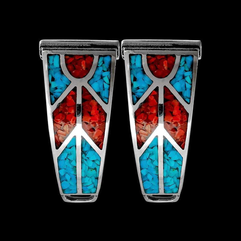 Sterling Silver Turquoise and Coral Woven Pattern Watch Tips