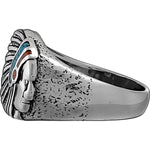 925 Sterling Silver Small Native American Warbonnet Ring, Turquoise & Red Coral, Feathered Warbonnet Design, Indigenous Band, Handmade Gemstone Jewelry (6)