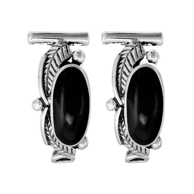 Sterling Silver and Black Resin Feather Oval Watch Tips