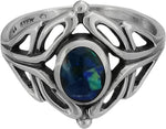 Size 5-925 Sterling Silver Oval Azurite Cabochon Ring, Infinite Looped Silver Design, Handmade Gemstone Jewelry, Statement Birthstone Band