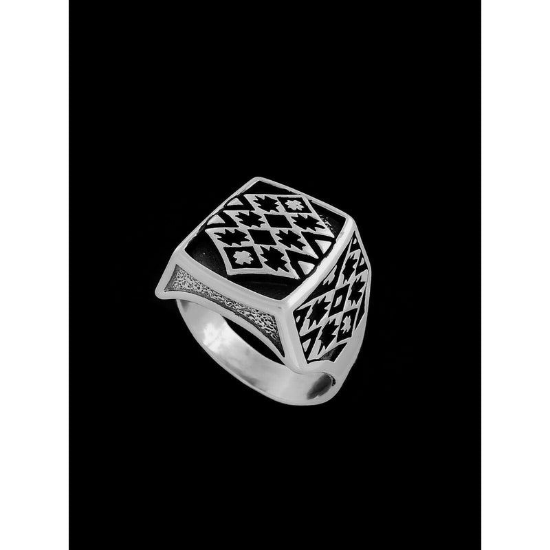 Navajo Blanket Ring • 925 Sterling Silver • Tribal Pattern • Native American Jewelry