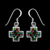 Black Opal Square Cross Dangle Sterling Silver Earrings