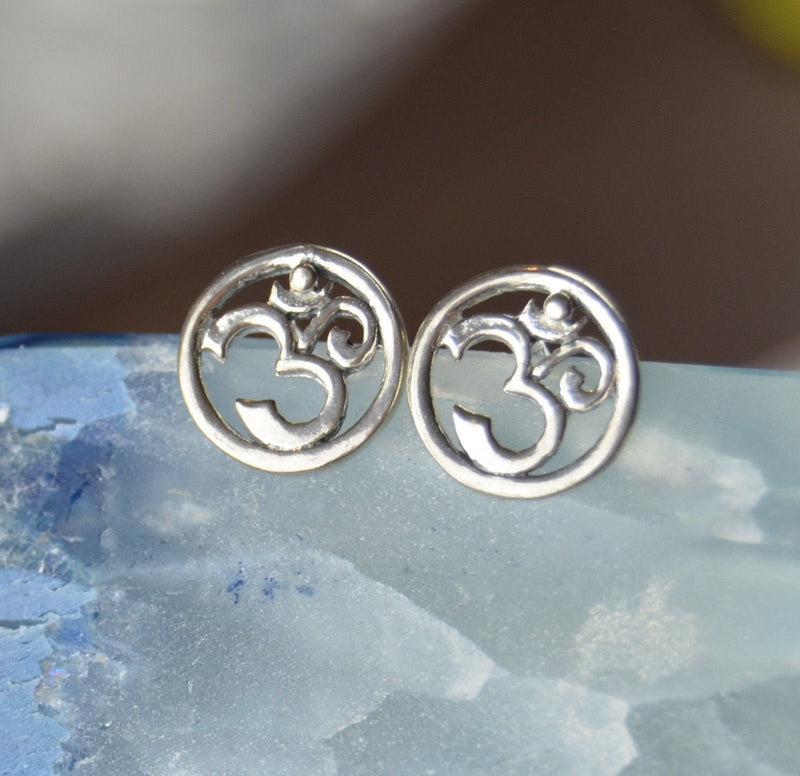 Sterling Silver OM ohm stud post earrings