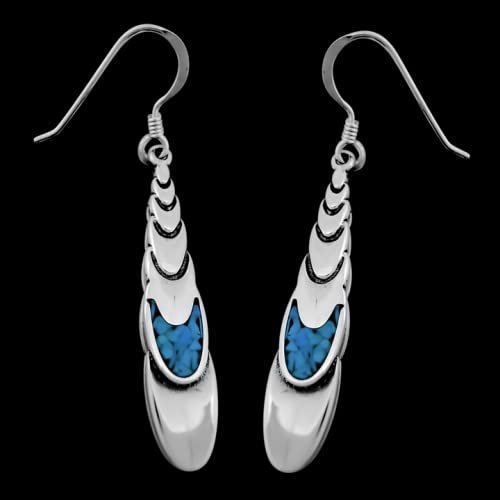 Sterling Silver Turquoise Overlapping Crescent Dangle Earrings