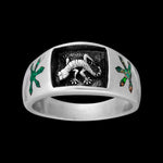 Navajo Handmade Gecko Ring • 925 Sterling Silver • Lizard Design • Green Opal and Malachite