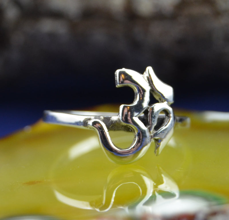 Sterling Silver OM Symbol Ring | Hindu Sacred Sound | Spiritual Jewelry