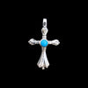 Sterling Silver Diamond-Cut Cross Pendant with Turquoise Cabochon