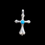 Sterling Silver Diamond-Cut Cross Pendant with Turquoise Cabochon