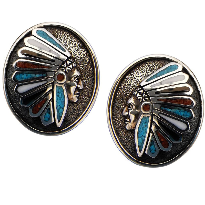 Sterling Silver Native Chief Headdress Stud Earrings
