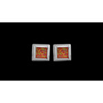 925 Sterling Silver Square Earrings, Orange Opal Earrings, Bridal Earrings, Wedding Earrings
