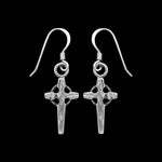 925 Sterling Silver Diamond Cut Cross Dangle Earrings, Overlapped Halo Design, Handmade Drop Earrings, Detailed Handcrafted Jewelry