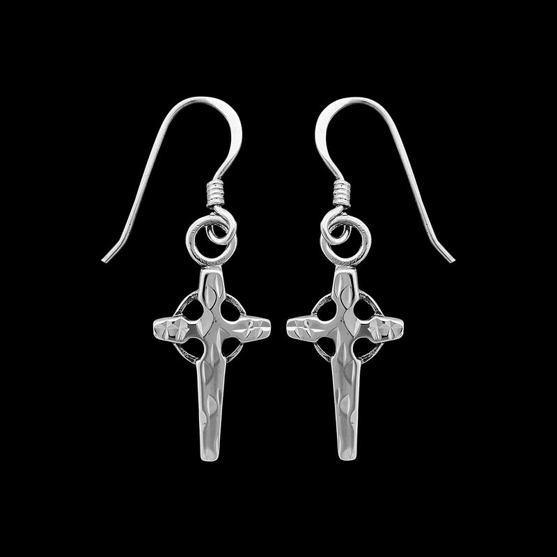 925 Sterling Silver Diamond Cut Cross Dangle Earrings, Overlapped Halo Design, Handmade Drop Earrings, Detailed Handcrafted Jewelry
