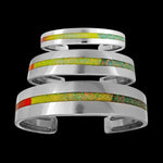 925 Sterling Silver Rainbow Opal Cuff Bracelet, Single Band of Inlay, Handmade Gemstone Jewelry (Medium)