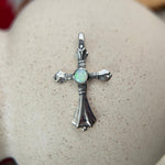 Sterling Silver Cross Pendant with White Opal Inlay