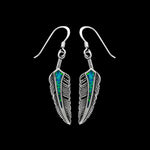 925 Sterling Silver Feather Earrings, Blue Opal Earrings, Eagle Feather Earrings