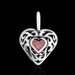 Sterling Silver and Pink Opal Damask Heart Pendant