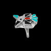 Size 7 - Native American Roadrunner Zuni Ring with Turquoise, Red Coral, Jet, Mother of Pearl Ring