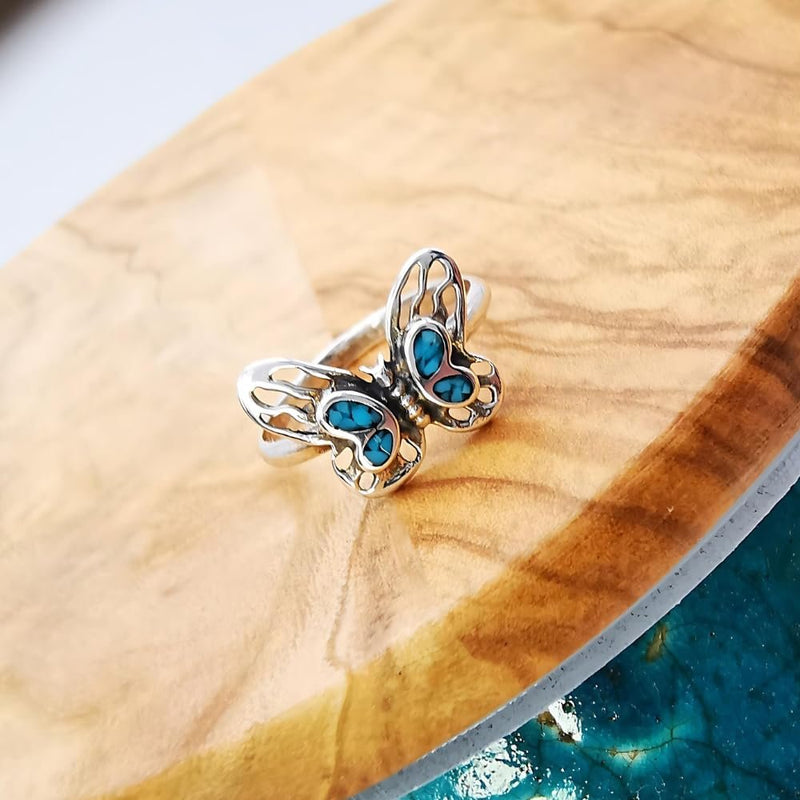 Dainty Turquoise Butterfly Ring - Size 5 - Delicate Vintage Treasure