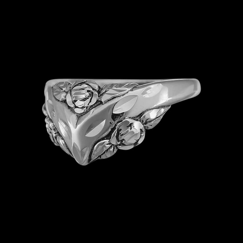 Sterling Silver V Shaped Diamond Cut Rose Ring