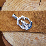 Sterling Silver Wolf Howling at the Moon Pendant – Oval Western Design