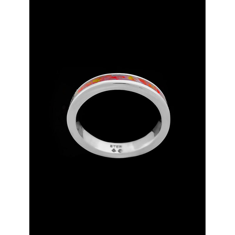 Size 9-925 Sterling Silver Red Opal Infinity Ring, Single Inlay Band Design, Handmade Opal Band, Handcrafted Birthstone Jewelry