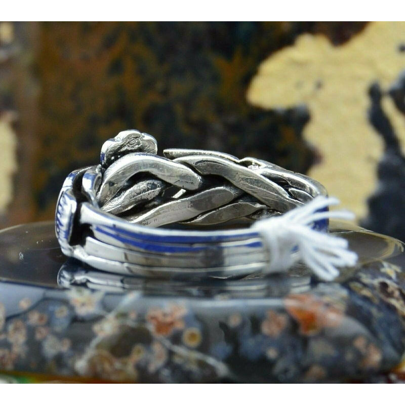 4-Piece Claddagh Puzzle Ring • 925 Silver • Interlocking Bands • Love Knot