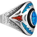 Size 10-925 Sterling Silver Turquoise & Red Coral Ring, Southwestern Roie Jaque Design, Handmade Gemstone Band, Handcrafted Statement Birthstone Jewelry