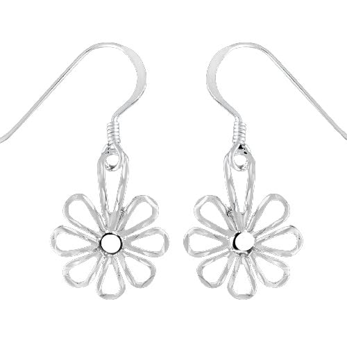925 Sterling Silver Flower Dangle Earrings