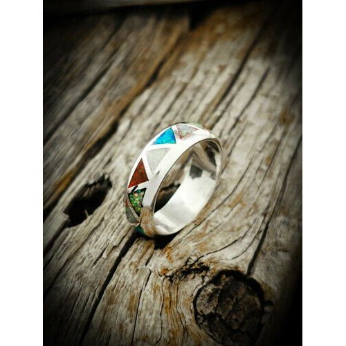 925 Sterling Silver Navajo Ring • Vintage Design • Opal Ring • Native American Wedding Band