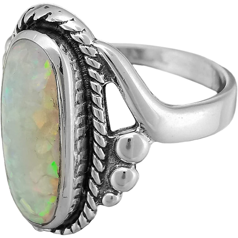 Size 7.5-925 Sterling Silver & White Opal Magnificent Oval Ring, Curved Braided Design, Handmade Opal Jewelry, Statement Birthstone Band