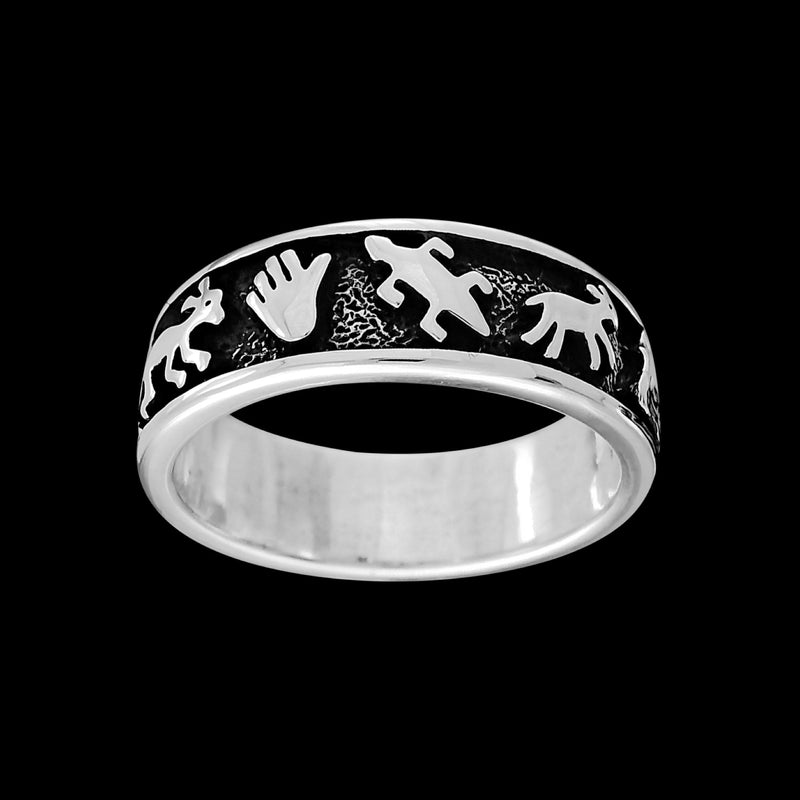 Size 8-925 Sterling Silver Native American Symbols Ring, Detailed Native Design, Symbolic Jewelry, Statement Band