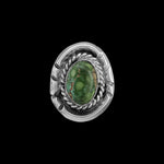 Size 4.5 - Vintage 925 Sterling Silver Sierra Nevada Turquoise Oval Cabochon Ring, Braided Border Design, Handmade Gemstone Jewelry, Statement Navajo Birthstone Band