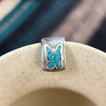 Vintage Southwestern Sterling Silver Ear Cuffs – Turquoise Inlaid Lightning Bolt & Butterfly Design