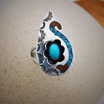 Size 7 Turquoise and Coral Southwestern Vintage Sterling Silver Ring